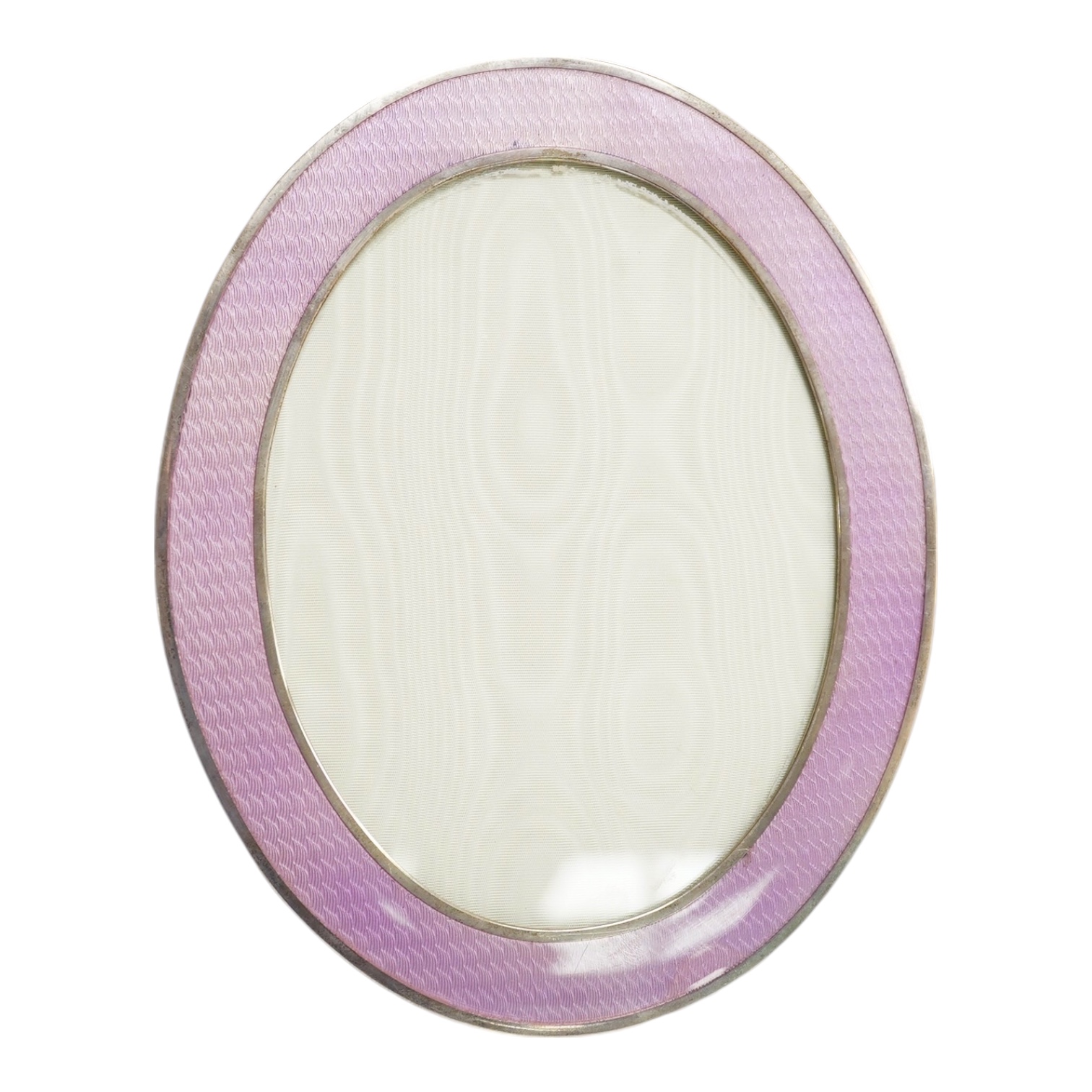 A modern Italian 925 and guilloche enamel mounted oval photograph frame, 22.8cm. Condition - fair to good